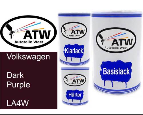 Volkswagen, Dark Purple, LA4W: 500ml Lackdose + 500ml Klarlack + 250ml Härter - Set, von ATW Autoteile West.